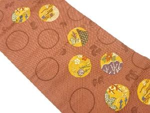 丸文に草花・帆船模様織出し名古屋帯